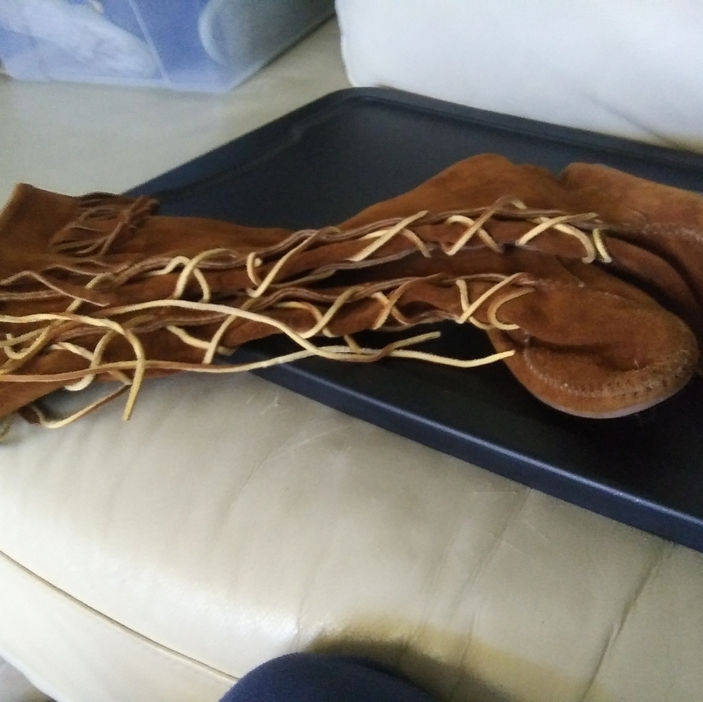 Suede Fringe tie up shoes burnt sienna - Picture 9 of 9
